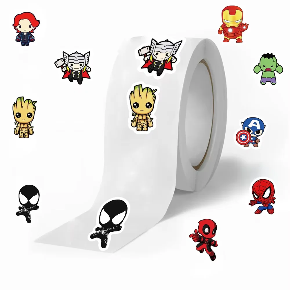 500Pcs/Roll Disney Marvel Avengers Super Hero Roll Stickers DIY Skateboard Laptop Guitar Cup Decoration Stiker Reward Gift Toys