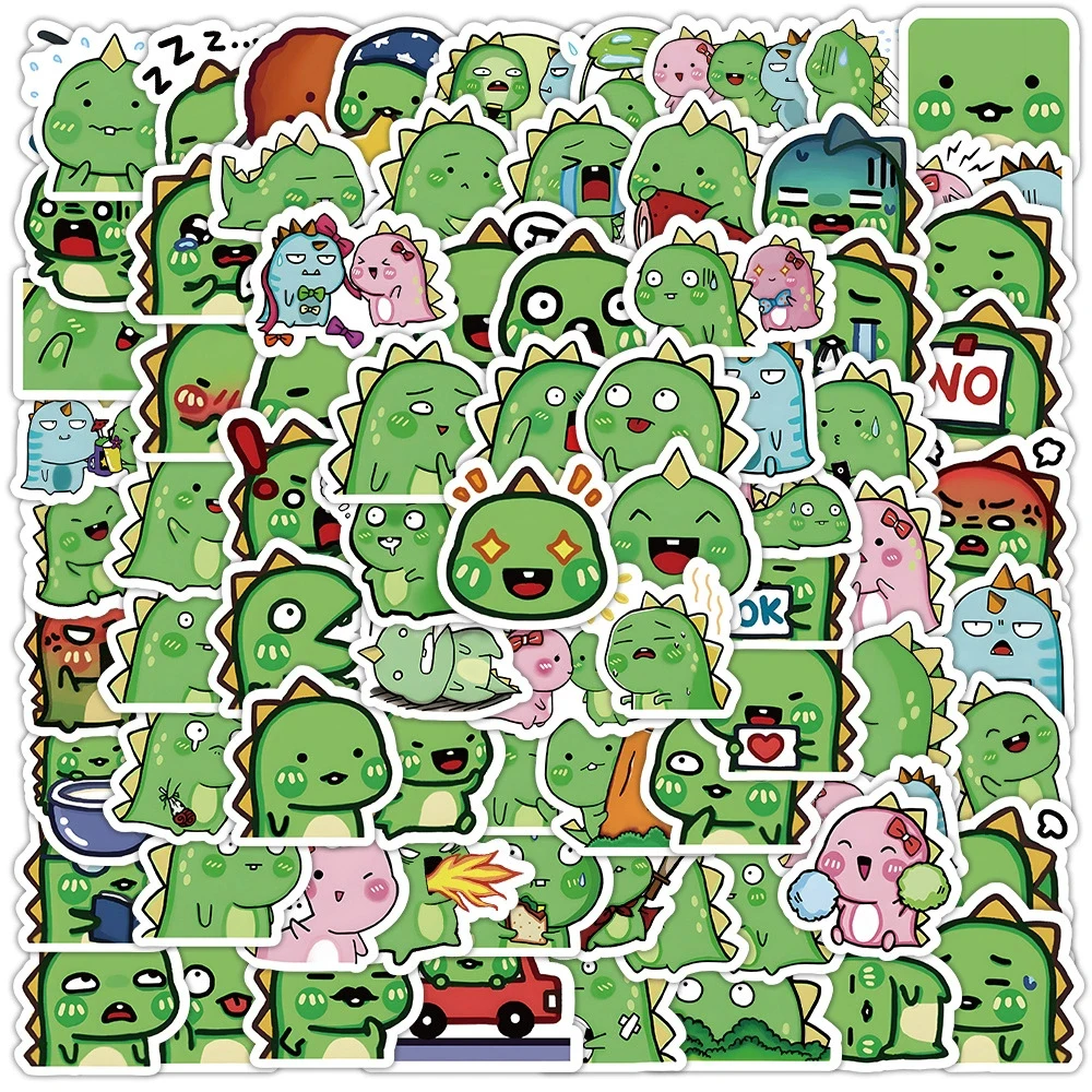 

10/30/50/100pcs Cute Green Little Dinosaur Cartoon Stickers Funny MEME Decals Toy Suitcase Stationery Phone Car Kid DIY Sticker