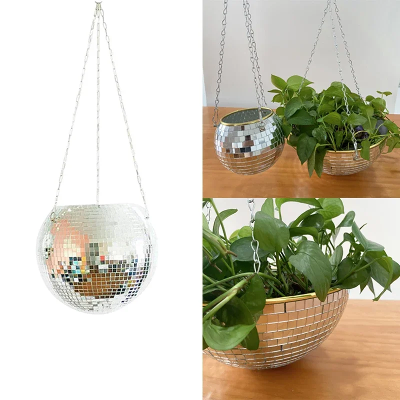 Disco Ball Flower Planter Pots Mirror Hanging Basket Hanging Flower Pot For Indoor Plants Vase Container Garden Decoration