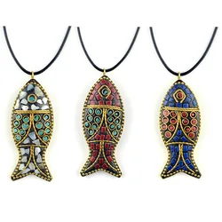 60x24mm Nepal Handmade Fish Pendant Creative Ethnic Style Necklace Sweater Chain Accessories Creative Popular Accessories