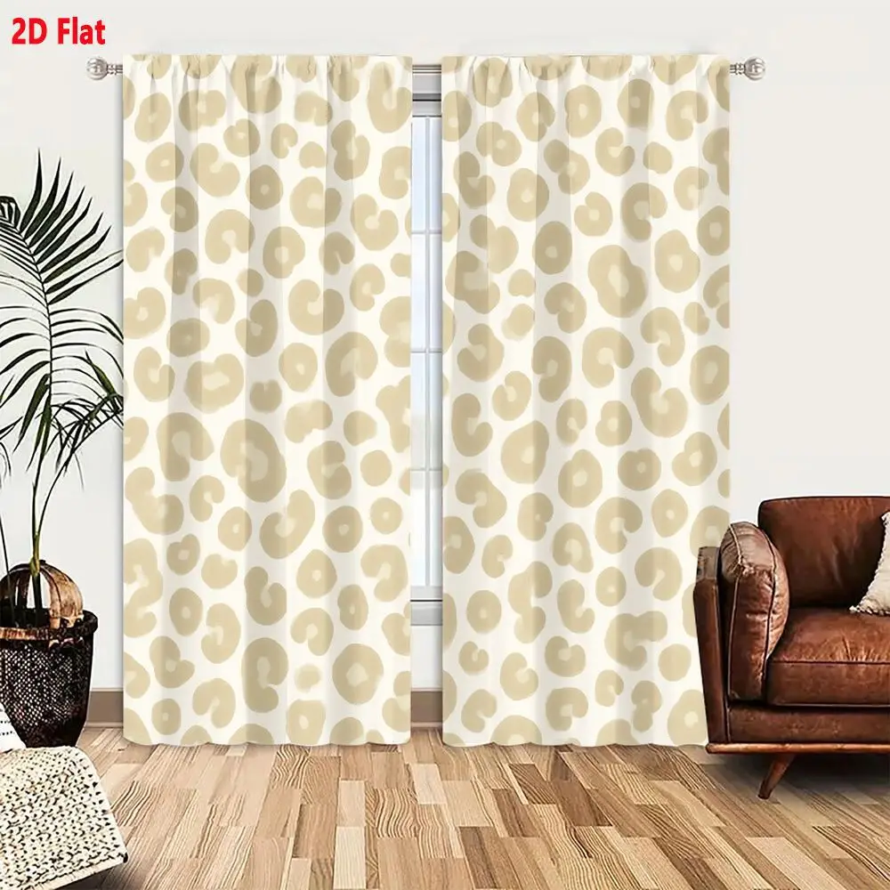 2Pcs Curtains 2D Flat Seamless Leopard Spot Pattern With Irregular Broken Rings On Cream Background Window Drapes for Bedroom Ro
