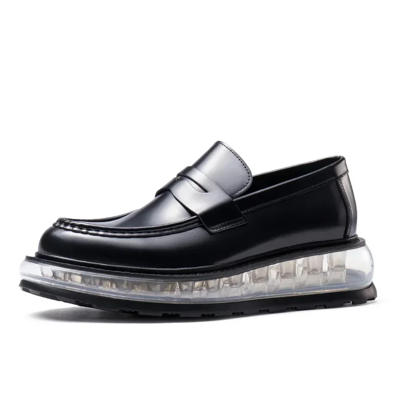 

Genuine Leather Loafers Shoes Men Buffer Cushion Shock Absorption Sole Design Thick Bottom Cowhide Comfortable Breathable Shoes