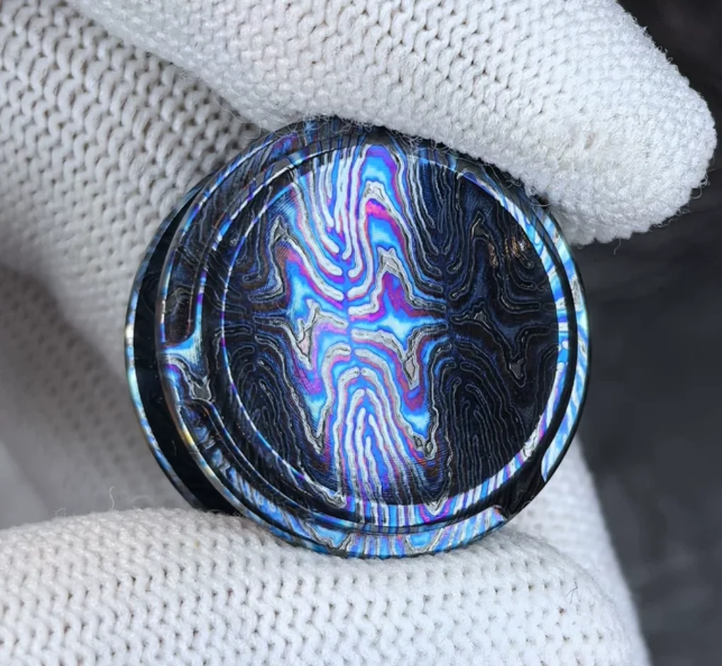 Used EDC Flame pattern zircuti Damascus button 24.5 * 12mm fidget decompression toy