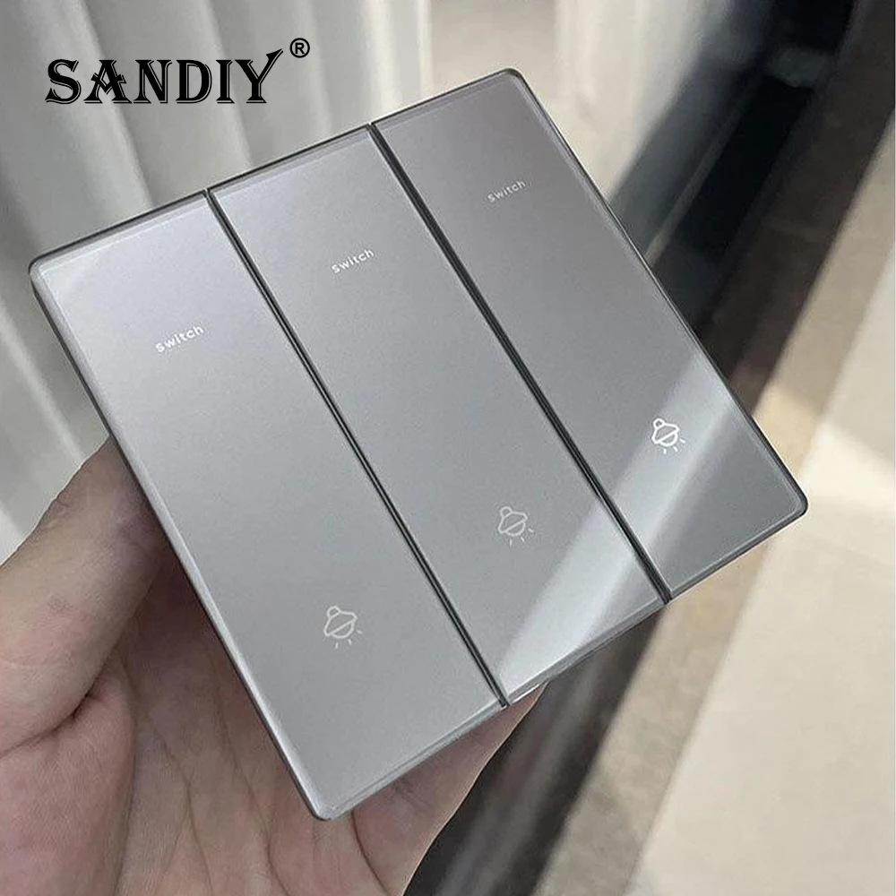 SANDIY Wall Switch Light Control On/Off Power Lamp Blue Tempered Glass Panel 1/2/3/4 Gang 1/2 Way 10A AC110V-250V Accessories