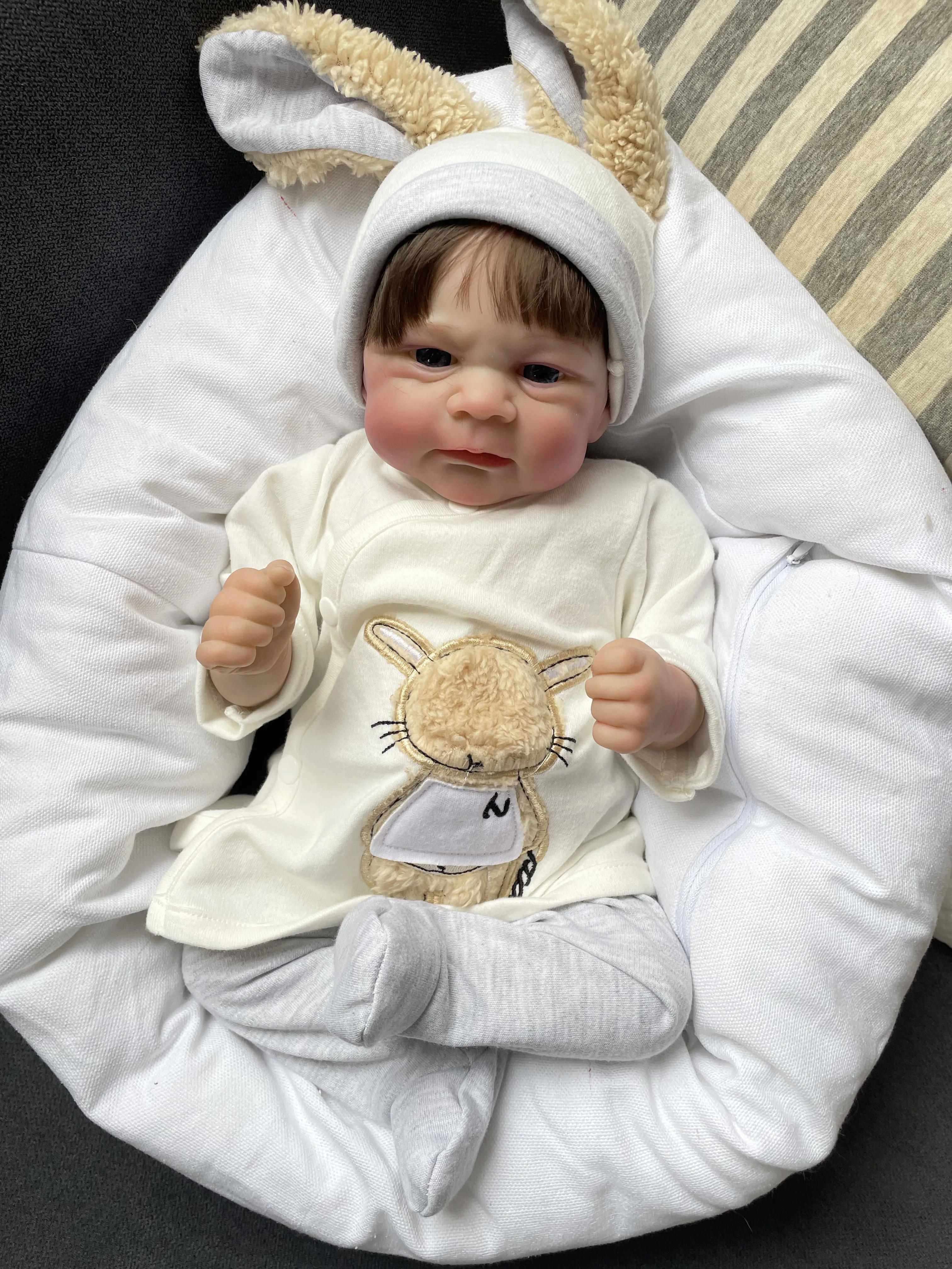 18 inch Elijah Zachte Doek Lichaam Levensechte Reborn Babypop Meerdere Lagen Schilderen 3D Huid Met Zichtbare Aderen Handgeworteld Haar