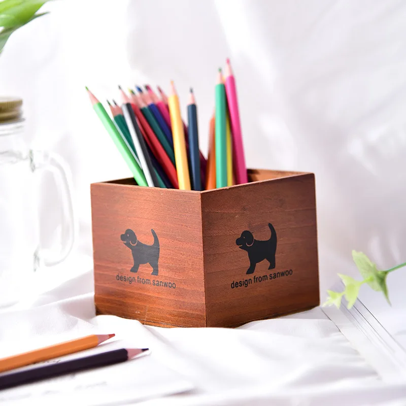 

Креативный деревянный держатель для ручек в мультяшном стиле, простой деревянный горшок для суккулентов, органайзер для мелочей и хранения на рабочем столе.