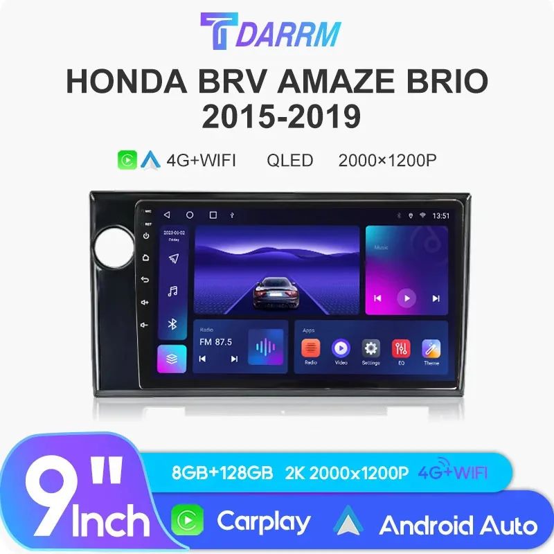 

2din Android Car Radio with Frame Multimedia FOR Honda BRV Amaze Brio 2015-2019 Video Player GPS Navigation 4G Carplay Head Unit