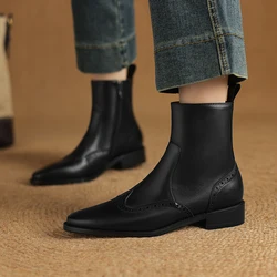 2024 Autumn/winter Women Shoes Genuine Leather Western Boots Women Shoes Round Toe Chunky Heel Chelsea Boots Retro Ankle Boots