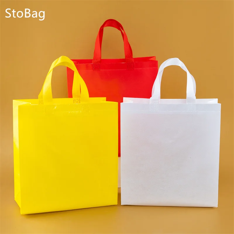 StoBag Waterpoof Non-woven Bag White Black Yellow Green Blue Packaging Candy School Appliance Shipping Kids Party Gifts Bags