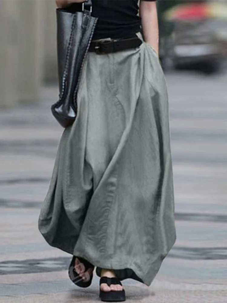 2024 Vintage Skirts Women Autumn High Waist Solid Party Skirt Faldas Saia Female Beach Loose Maxi A-Line Long Skirts