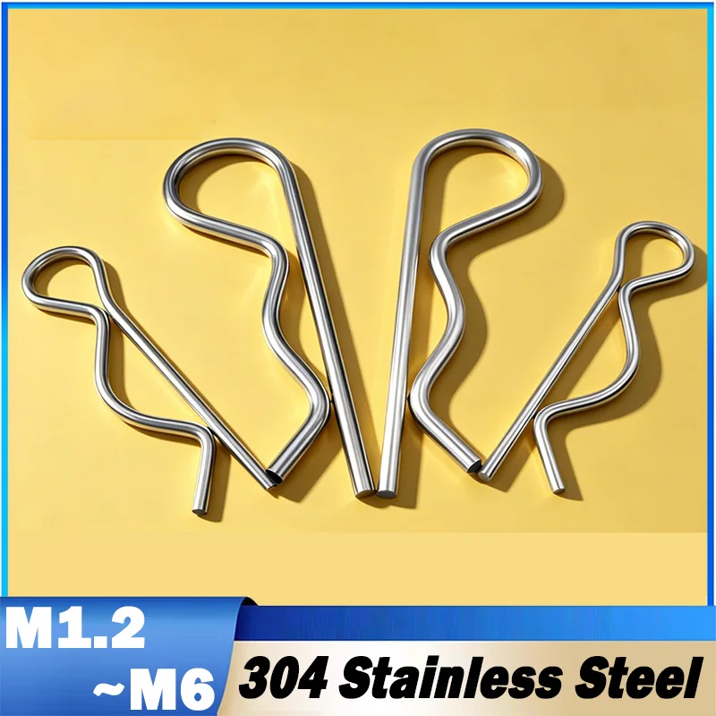 M1.2 M1.5 M1.8 M2 M2.5~ M4 M5 M6 304 Stainless Steel R-Shaped Spring Split Pin Automotive Pull Rod Traction Maintenance Fastener
