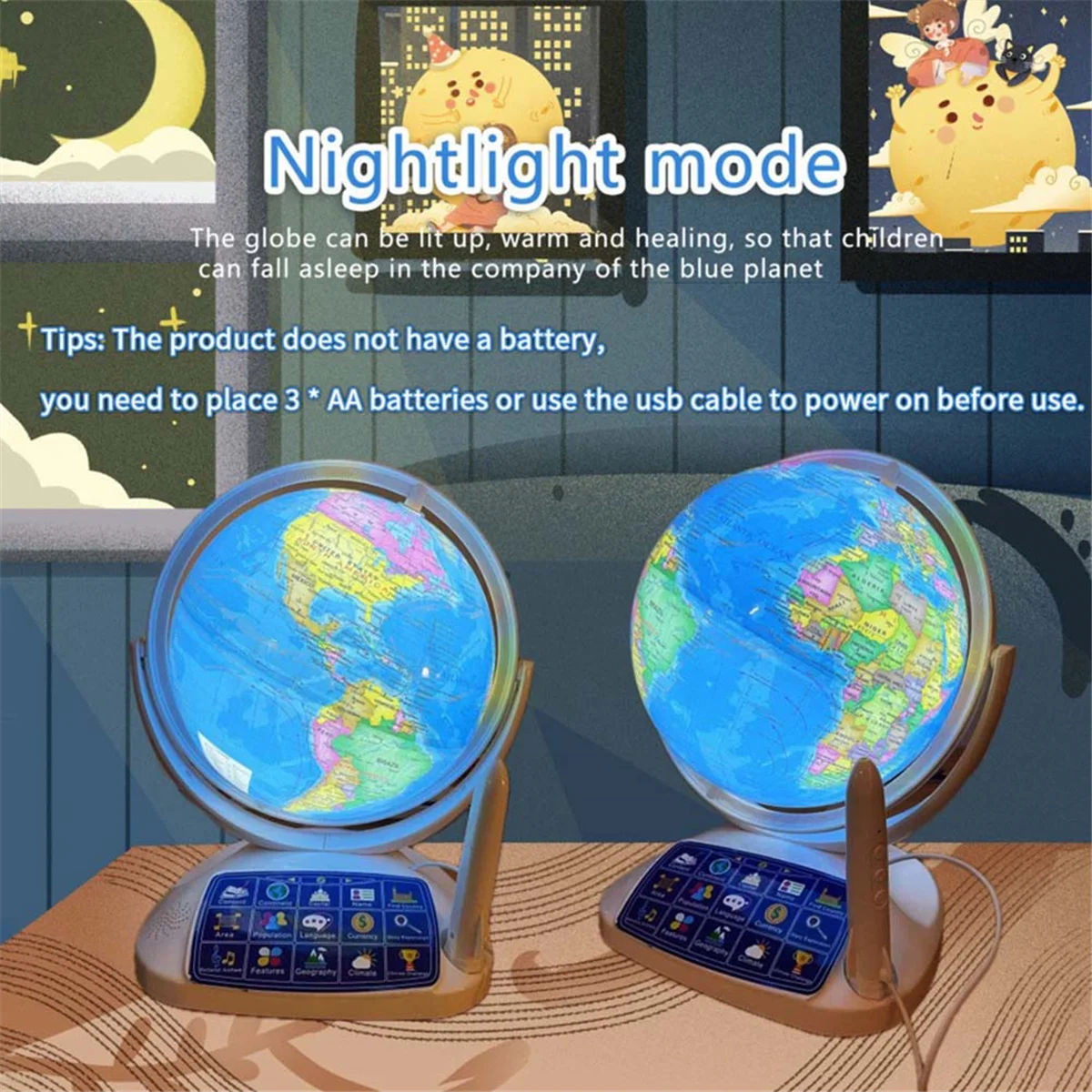 AR Globe for Kids Education Talking Interactive Globe Early Childhood Learning Built-in Constellation Light