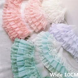 10CM Wide Three Layers Pleated Chiffon Lace Fabric Embroidered Ruffle Trim Ribbon Curtain Tassel Dress Hemline DIY Sewing Decor