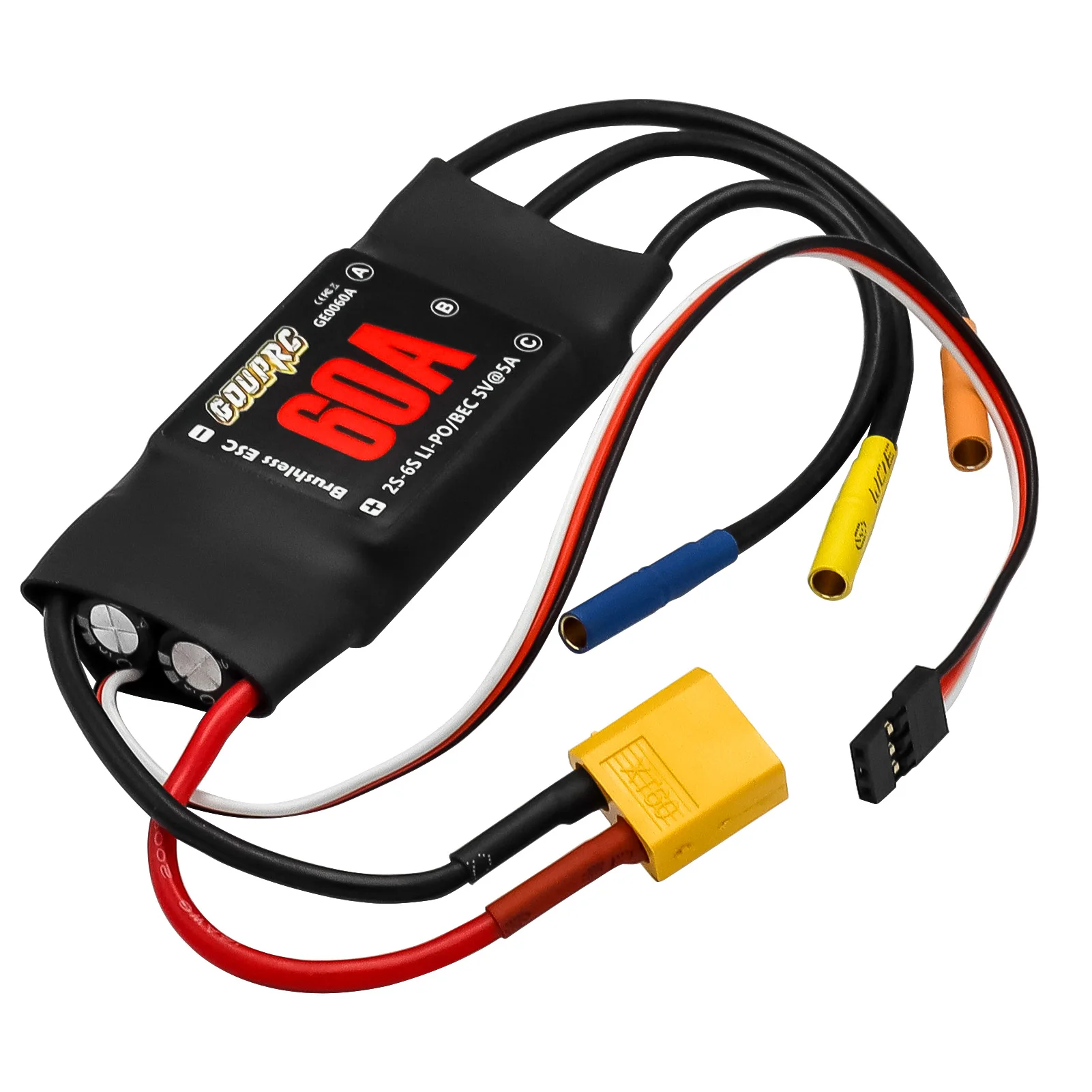 60A Electronic Speed Controller 2-6S Electric Speed Controller with 5V/7A BEC & XT60 Plugs for Drone RC Helicopter Airplane