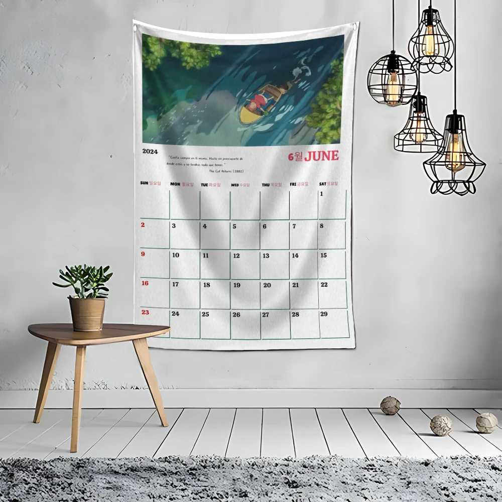 3x5 Ft Japan Anime 2024 Year Calendar Flag Polyester Digital Printing Banner for Wall Art Out Door Decoration With Grommets