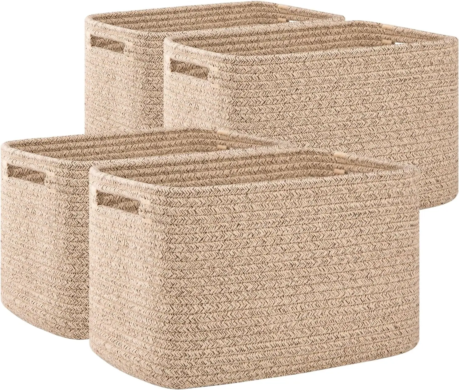 

4-Pack Woven Storage Baskets - 12.7x9x7.8" Brown Cube Bins with Handles for Shelf Organizing