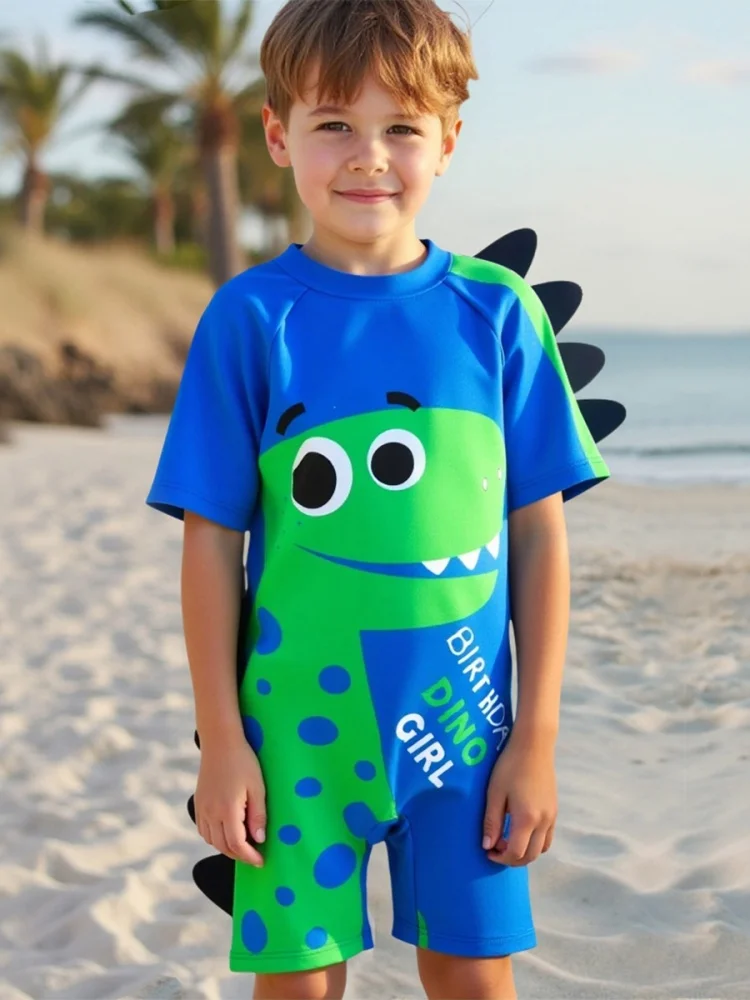 

Детский цельный купальник для мальчиков, новинка 2025 года, детский купальник с короткими рукавами и рисунком динозавра, летние шорты, пляжный купальный костюм для плавания