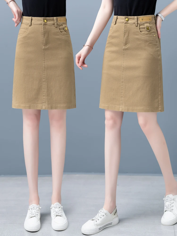 

Летняя тонкая джинсовая юбка А-силуэта с высокой талией, женская повседневная облегающая юбка в корейском стиле, из смесового хлопка, для работы и отдыха