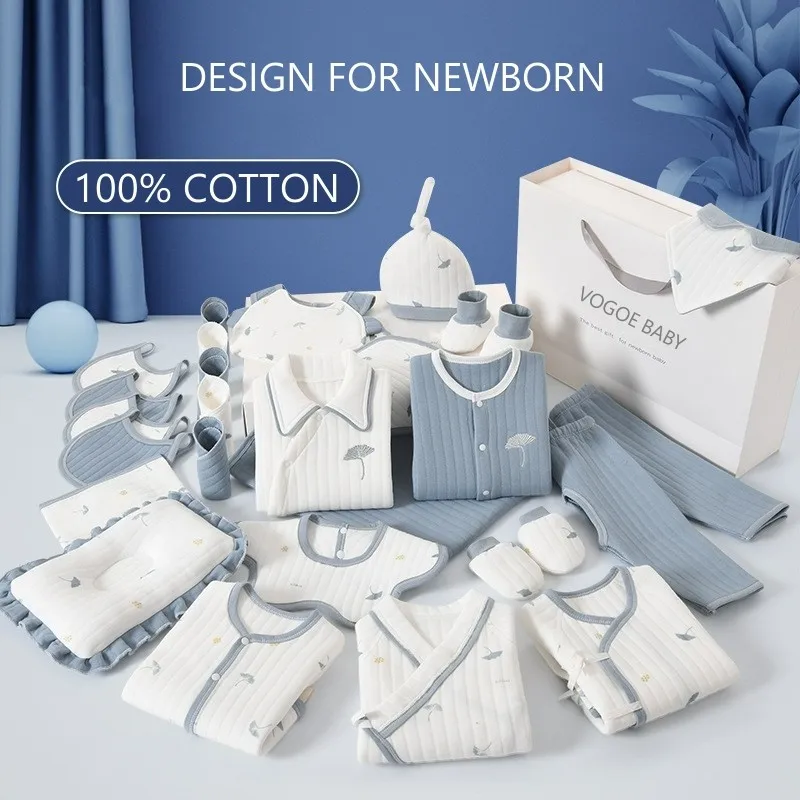 28 Pcs Newborn Baby Clothes Set 100% Cotton Baby Boy Girl Clothes Suit Newborn Gift Exquisite Ginkgo Leaf Embroidery No Box