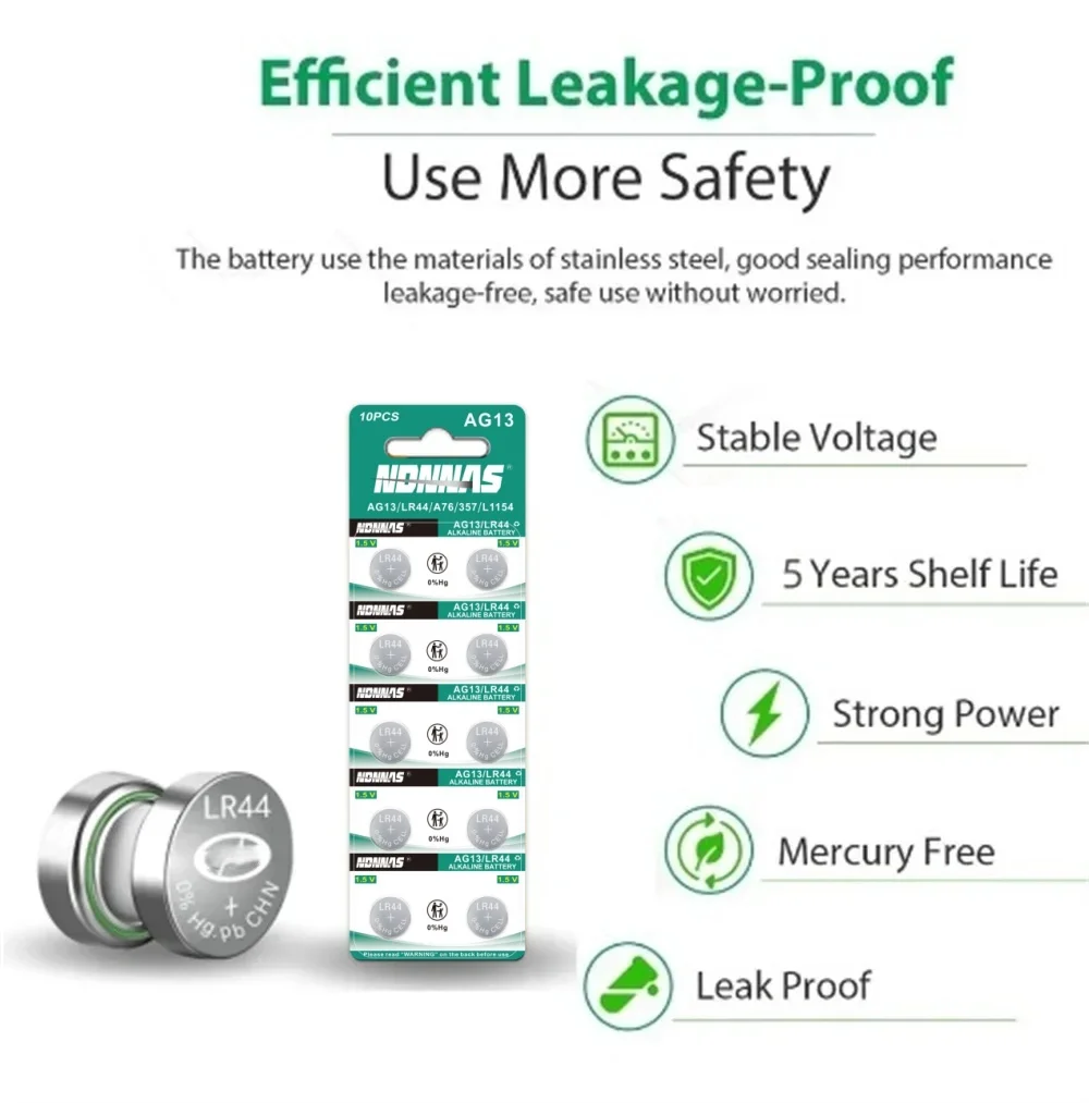 High Capacity AG13 SR44 A76 Premium Alkaline Battery LR44 Batteries L1154F 1.5V Button Coin Cell Battery for Calculator