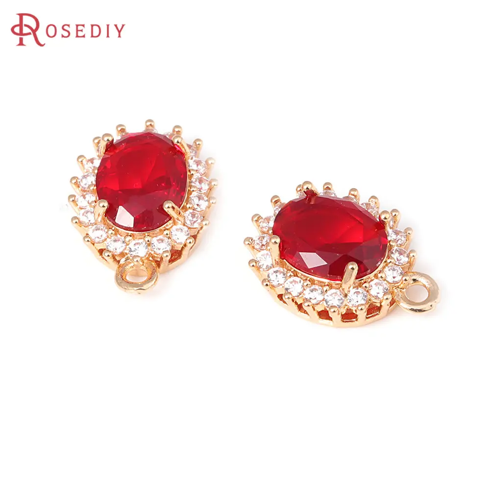 18K Gold Color Brass Zircon Oval Shape Charms Pendants Diy Jewelry Making Supplies Necklace Earrings Accessories for Women
