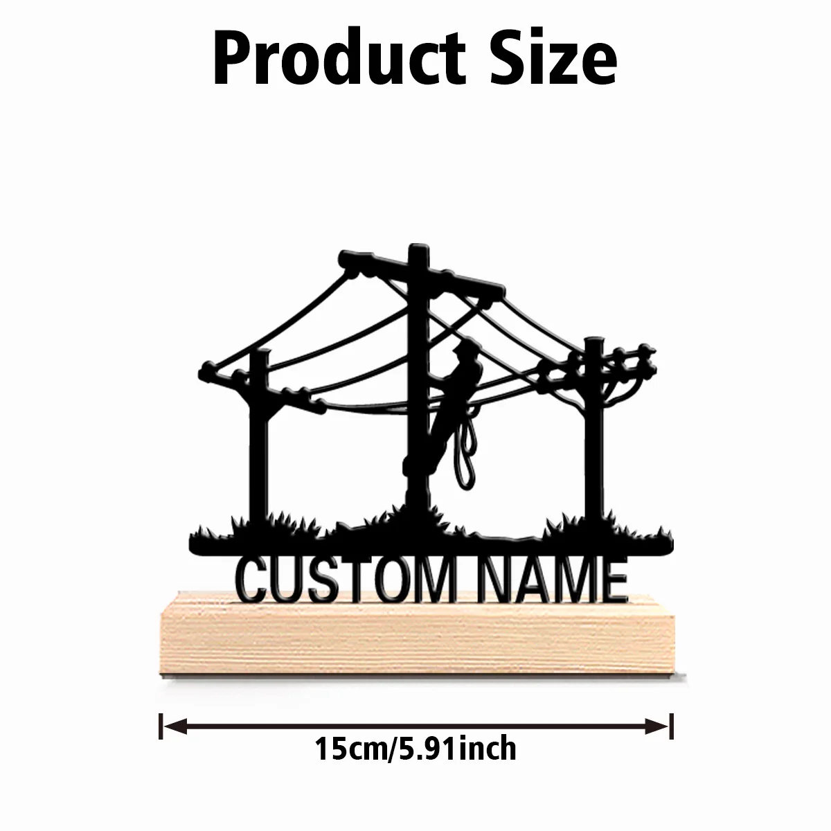 1pc New Design Personalized Custom Electric workers Metal Statues With Wooden Base Tabletop Decorationsuitable for power tower t