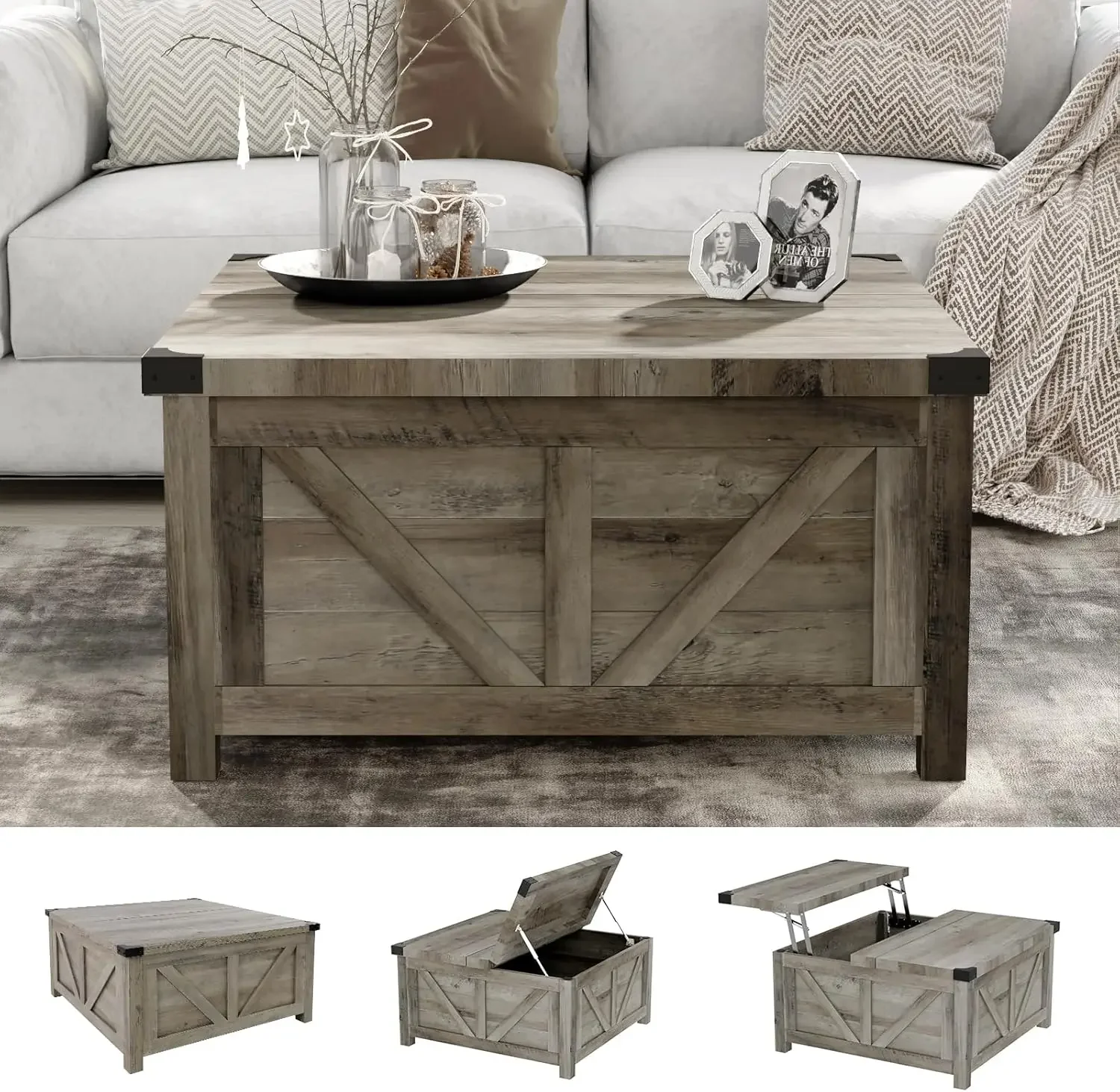 Lift Top Coffee Table with Storage, Central Table w/Large Hidden Space, for Living Room, Bedroom, Home Office