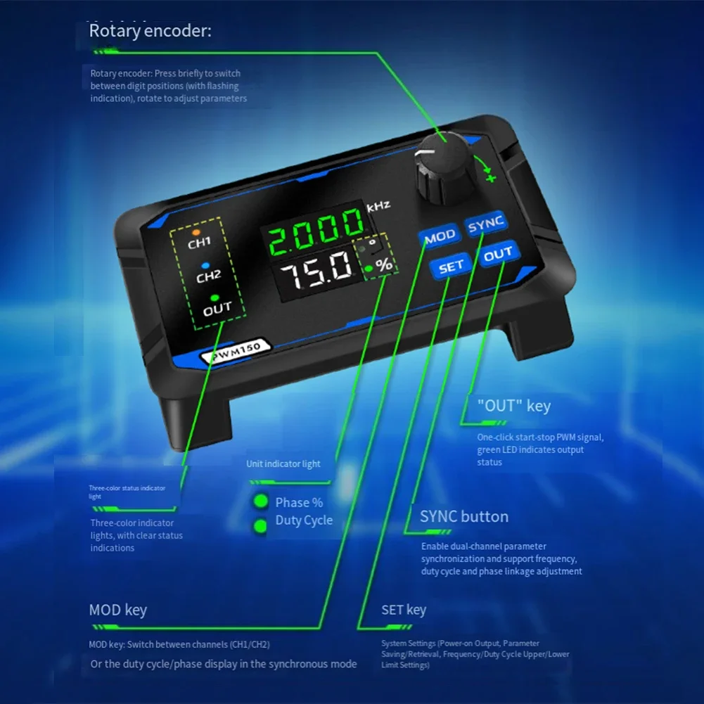 

Генератор сигналов 120 мм X 80 мм X 25 мм Генератор рабочего цикла Частотный рабочий цикл Регулировка фазы 0-360