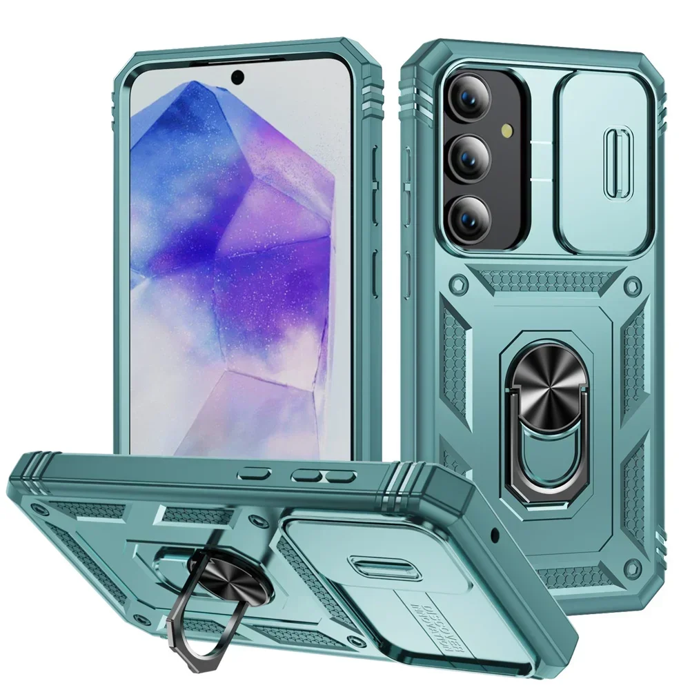 Case voor Samsung Galaxy S24 S23 S22 S25 Ultra Plus A17 A56 A36 FE 4G 5G Slider camera Beschermen 360 Volledige Bescherming Bracket Cover