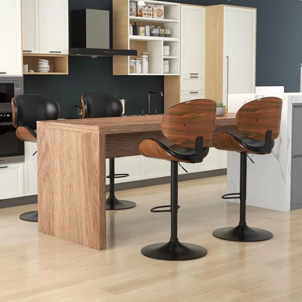 Bar Stools Set of 4, Swivel Adjustable Height Barstools, PU Leather Upholstered Bar Chairs with Footrest, - NEW