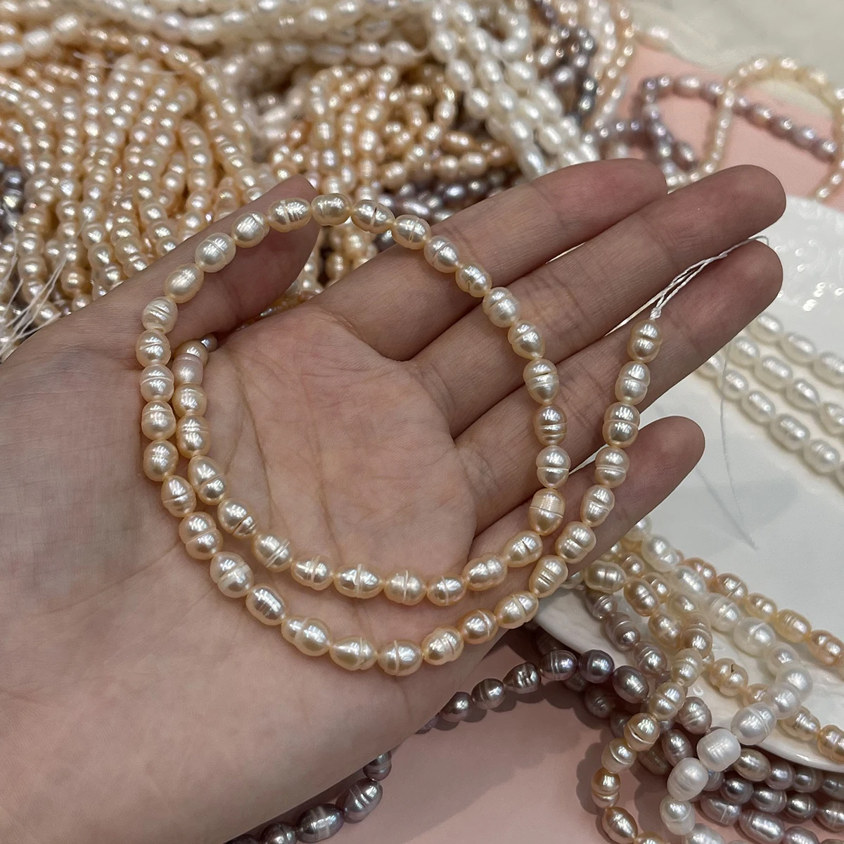Eine DIY-Reisperle aus natürlichem Süßwasser, 5-6mm, für die Schmuckherstellung, DIY-Halsketten, Armbänder, Ketten, Ohrringe, Zubehör. – Detail 5