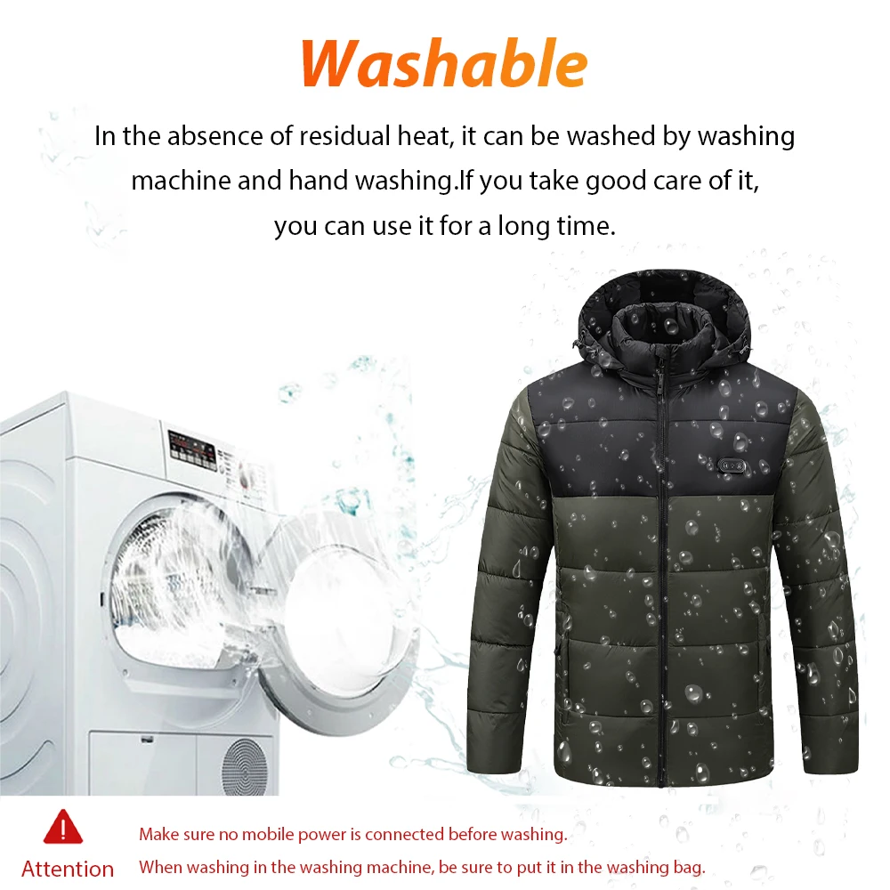 15 Areas Heated Jacket Men USB Electric Heating Clothes Dual Control Three Gear Adjustment Winter Warm Hooded Waterproof Jackets