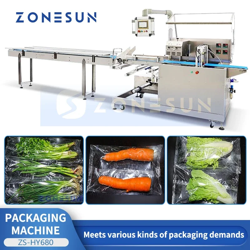 ZONESUN Automatic Horizontal Flow Packaging Machine Fresh Produce Bagging Professional Vegetable Packaging Equipment ZS-HY680