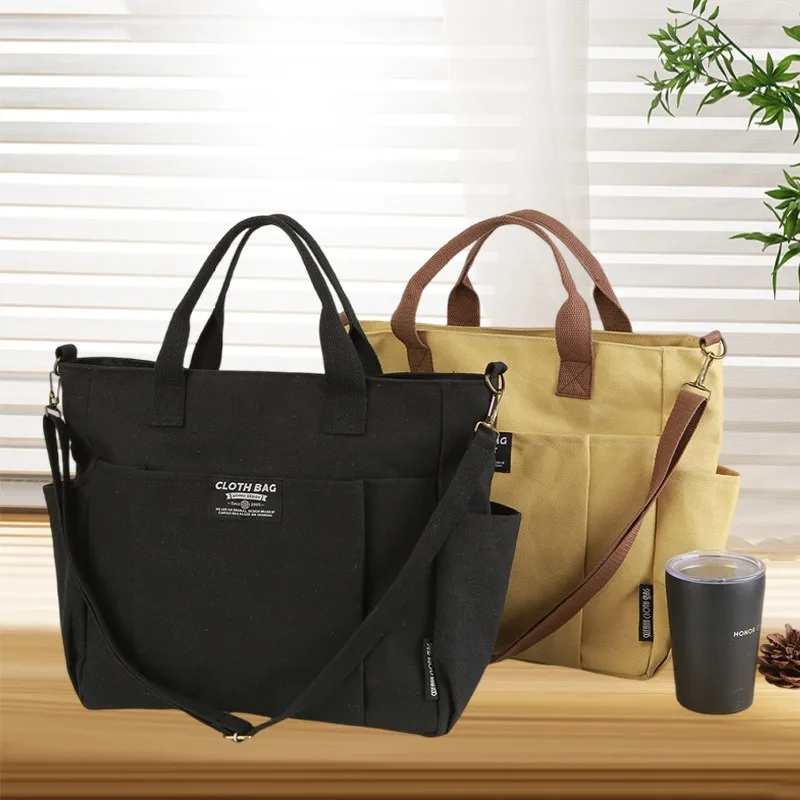 Large Capacity Tote Canvas Bag Thickened Multi-pocket Messenger Handbag Casual Student Computer Commuting Shoulder Crossbody Bag