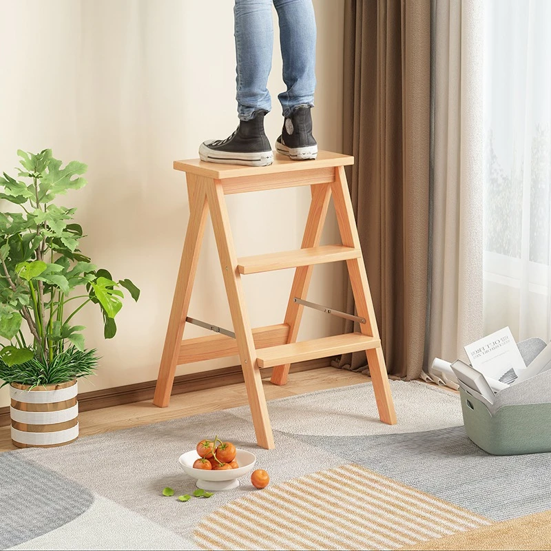 Escalera doméstica plegable, escalera de cocina, escalera portátil de tres peldaños, pequeña, no de madera maciza, multiusos, escalera plegable.
