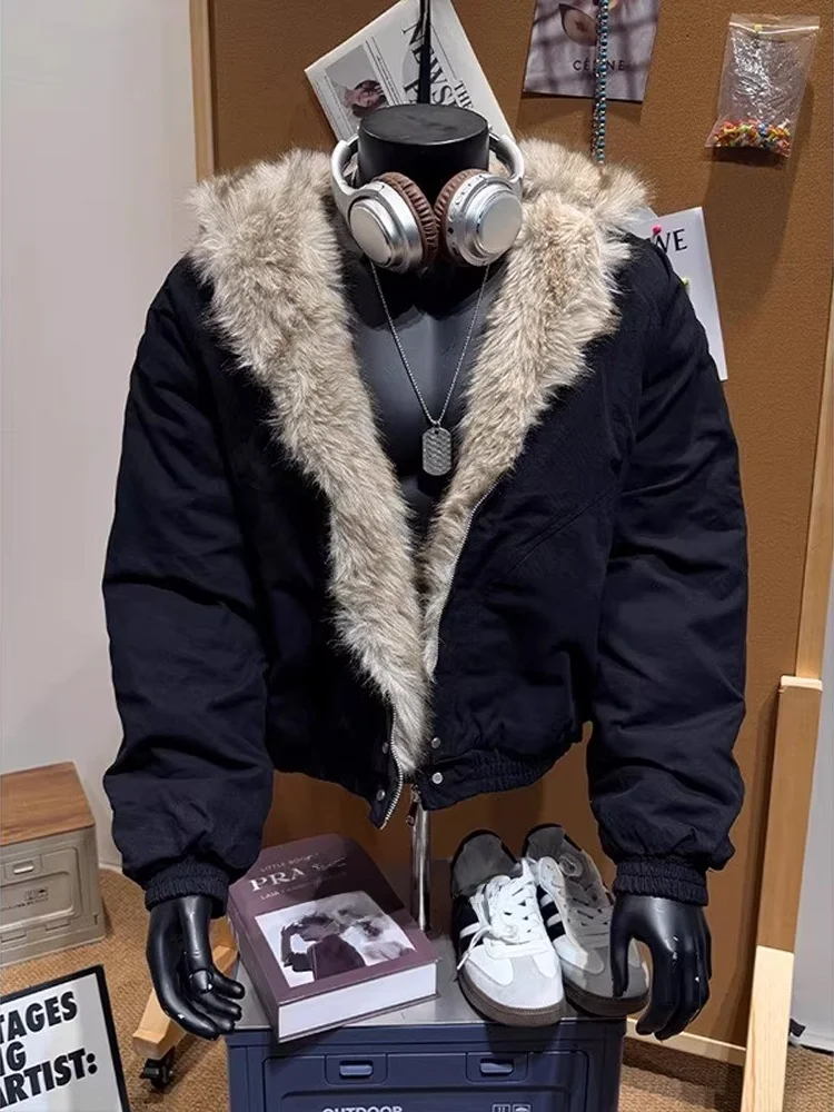 

Cleanfit Men's Cotton Jaet Winter Thiened Cotton Coat with Fur Collar Waed Canvas High-End Feeling Outerwear