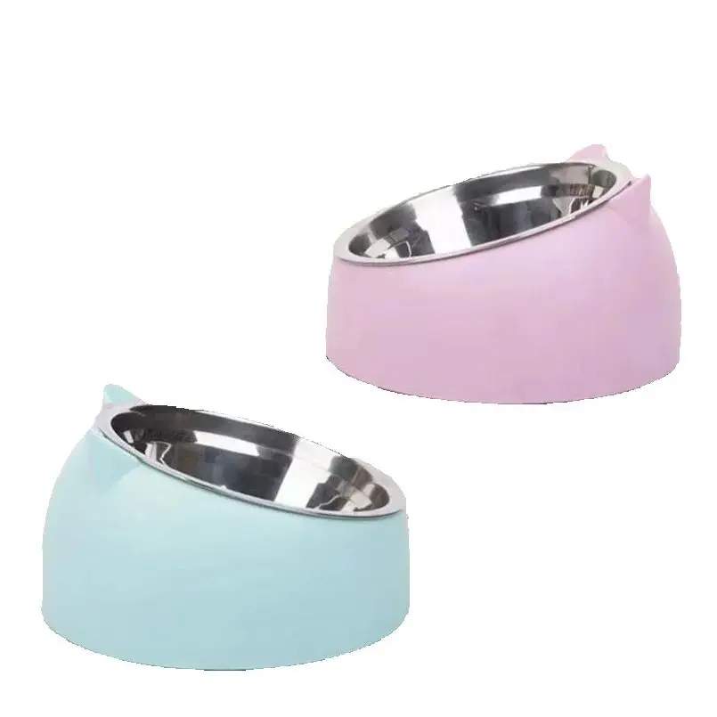 

Cat Dog Bowl 15 Degrees Raised Non Slip Puppy Base Cat Food DrinkingStainless Steel Water Feeder Tilt Safeguard Neck Pet