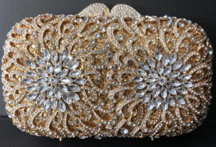 

New diamond-encrusted dinner bag banquet full of diamonds clutch bag hollow metal hard box diamond bag purse