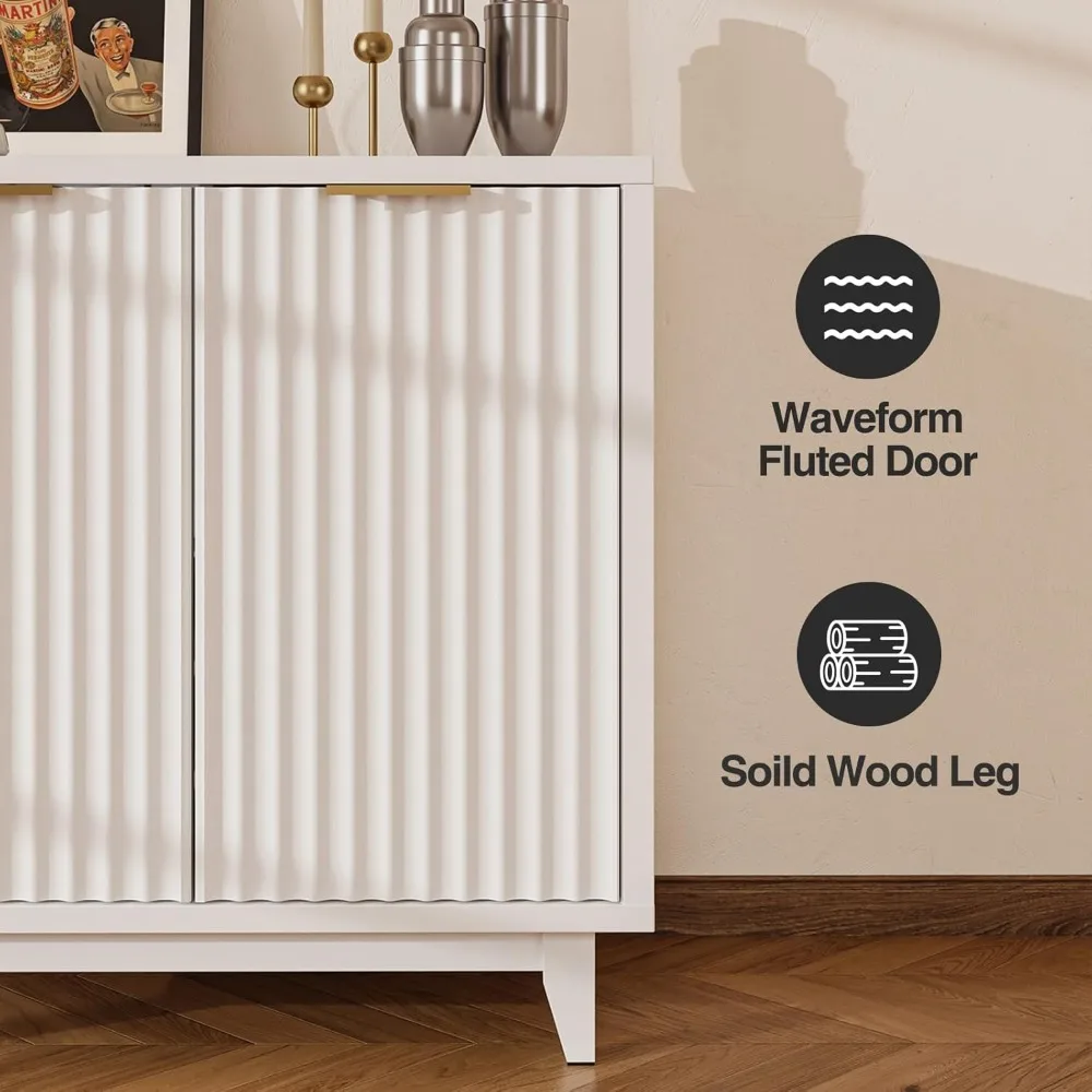 Fluted Coffee Bar Cabinet with Storage, Modern Sideboard Buffet Cabinet with Removable Wine Rack, Drawer, Adjustable Shelf