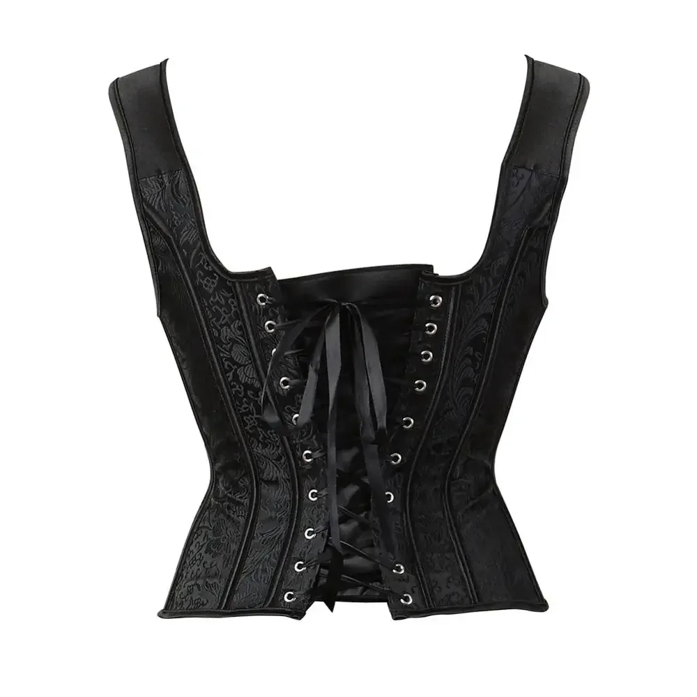 Corset Women Retro Bustier Jacquard Corsets Gothic Zip Vest Straps Bustier Lace Up Korsett Evening Party Festival Rave Costumes