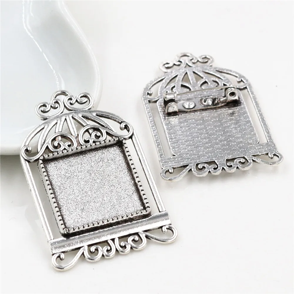 Nowa moda 5 sztuk 20mm kwadratowy wewnętrzna rozmiar antyczne srebro pozłacane brąz Plated klatka dla ptaków styl broszka plac Cabochon baza ustawienie — zdjęcie 3