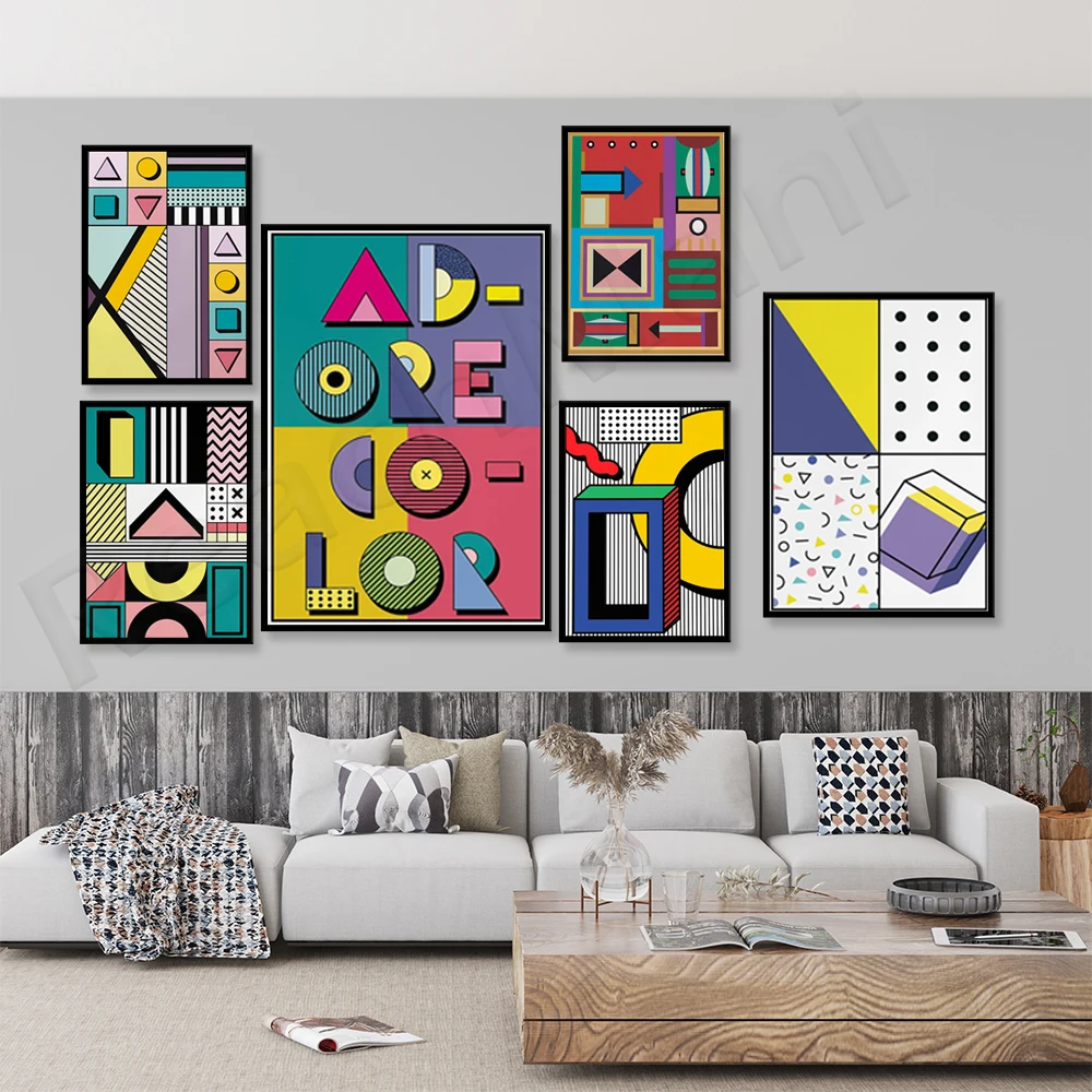 

Memphis Milano poster, geometric aesthetic colorful abstract image wall art canvas painting nordic poster print living room deco