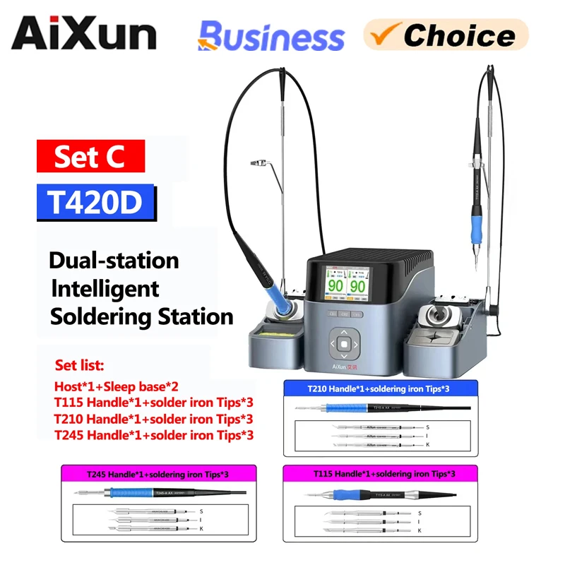 AIXUN T420D Intelligent Double Channel Welding Station C210 C115 C245 Handle Soldering Iron Tips Station Repair tools 110V 220V