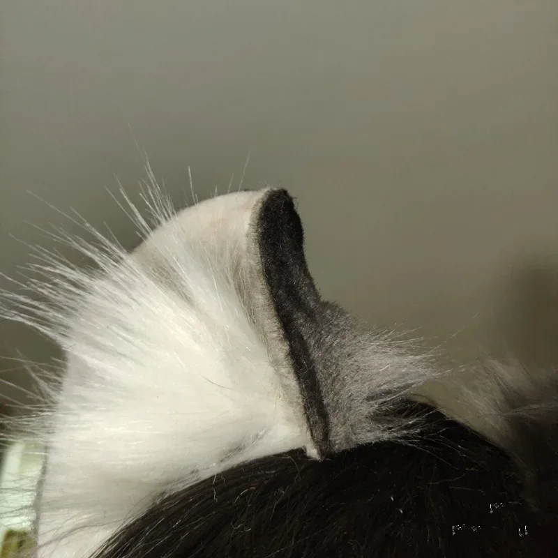 Custom Hand Made Halloween Simulation Beast Gray White Cat Curl Ears Hairhoop Headwear For KC Lolita Cosplay Costume Accessories