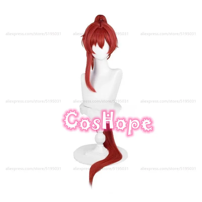 Yinlin Cosplay-Perücke, Unisex, 120 cm lange Perücke mit Pferdeschwanz, rote Perücke, Cosplay-Anime-Cosplay-Perücken, hitzebeständige synthetische Perücken