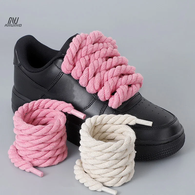 2Pcs Round Thick Rope Laces Polyester Cotton Solid Color Laces 0.6/0.8cm120cm Length Bold Shoelaces