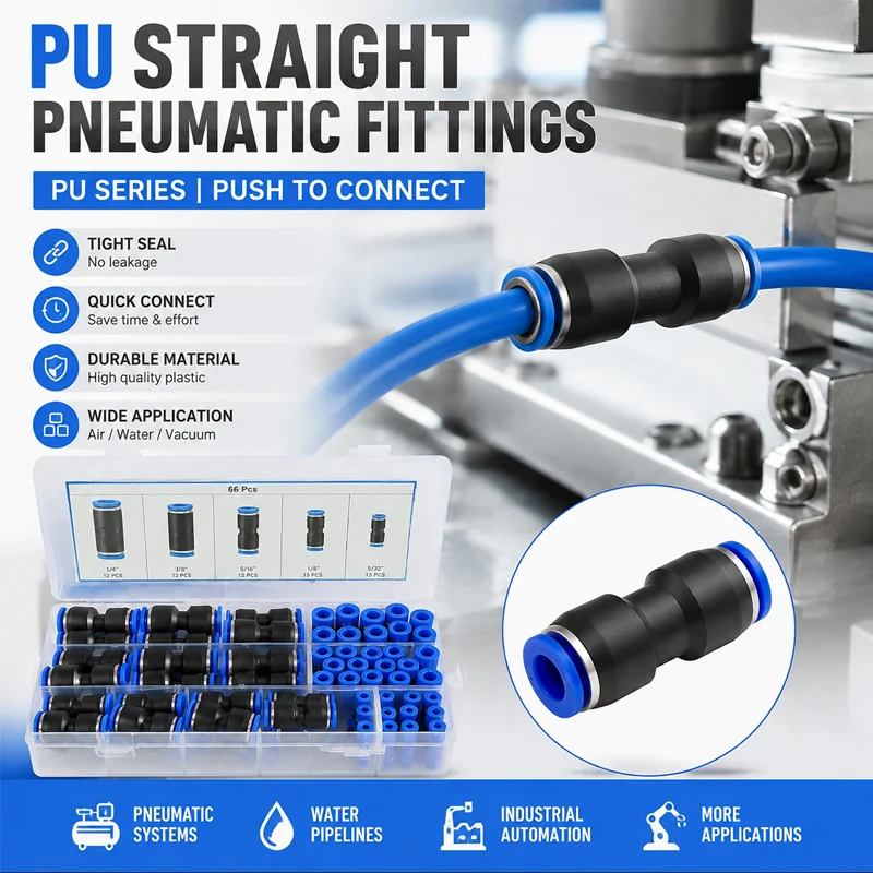 60PCS Air Straight Pneumatic Fittings PU Series Water Pipes Quick Release Connector Plastic Hose Couplings 4 6 8mm Kit