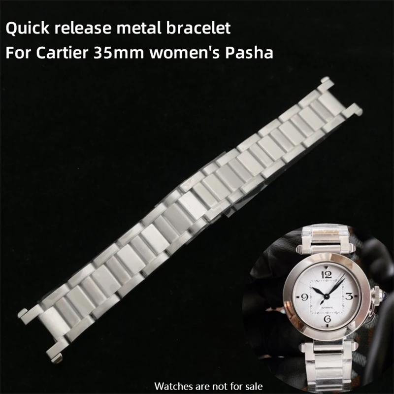 

19mm*12mm quick release metal strap for Cartier Pasha stainless steel bracelet 35mm women's watch band high-quality steel chain