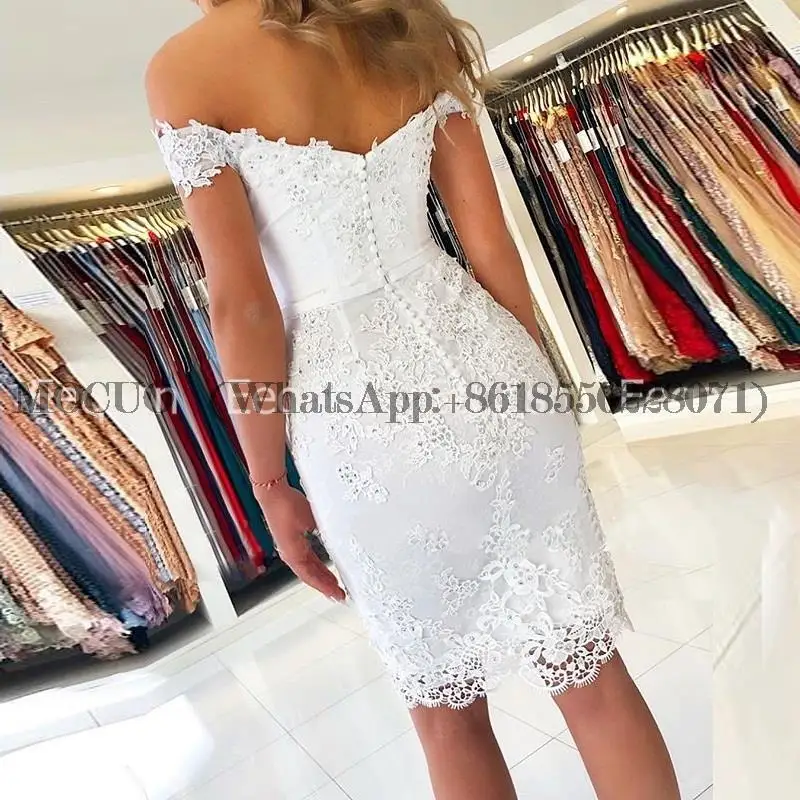 New Cocktail Dress Off Shoulder Lace Applique Sexy Sweetheart Knee Length robe de cocktail courte Semi Formal Party Dress