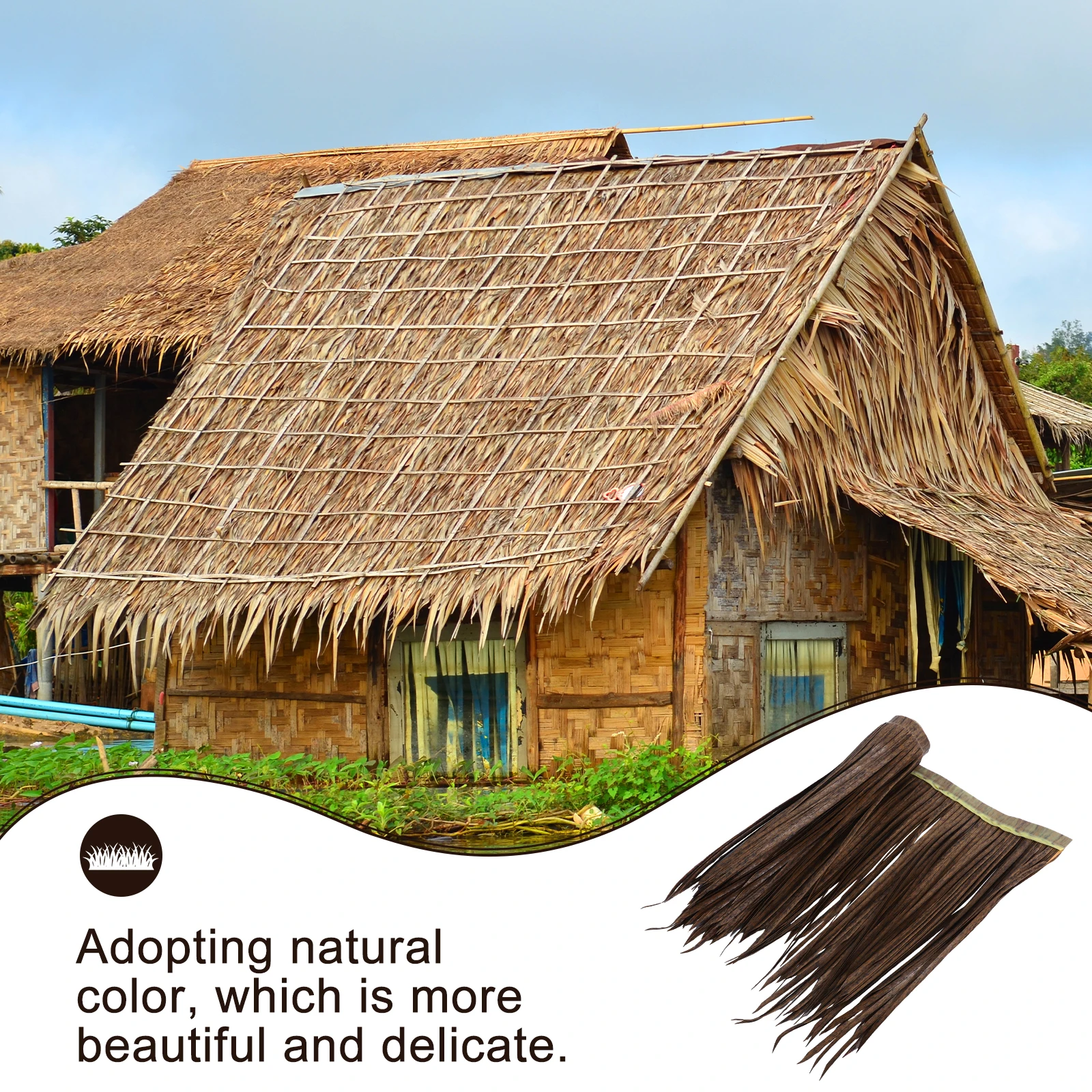 Simulated Thatch Pe Garden Decor Artificial Straw Roofing Lifelike Thatch Mat Fake Grass Roof Diythatch Roofing For Yard